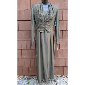 NWT Vintage 90s grunge Olive green maxi long sleeve dress vest 10